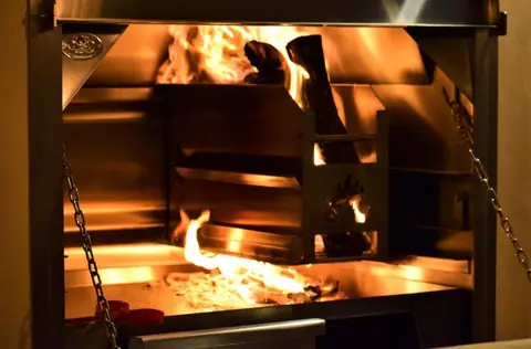 Wood fire burning in the built-in braai