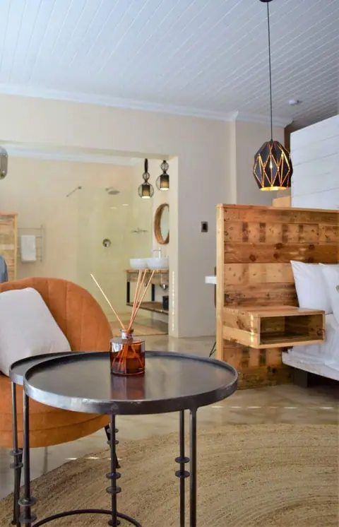Bedside table and reclaimed-wood headboard